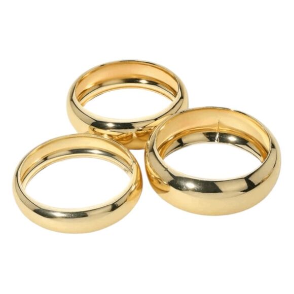 Stackable 3 Piece Bangle Bracelet Set Gold Chunky Cuff Slip-On Wide Width - Picture 2 of 3